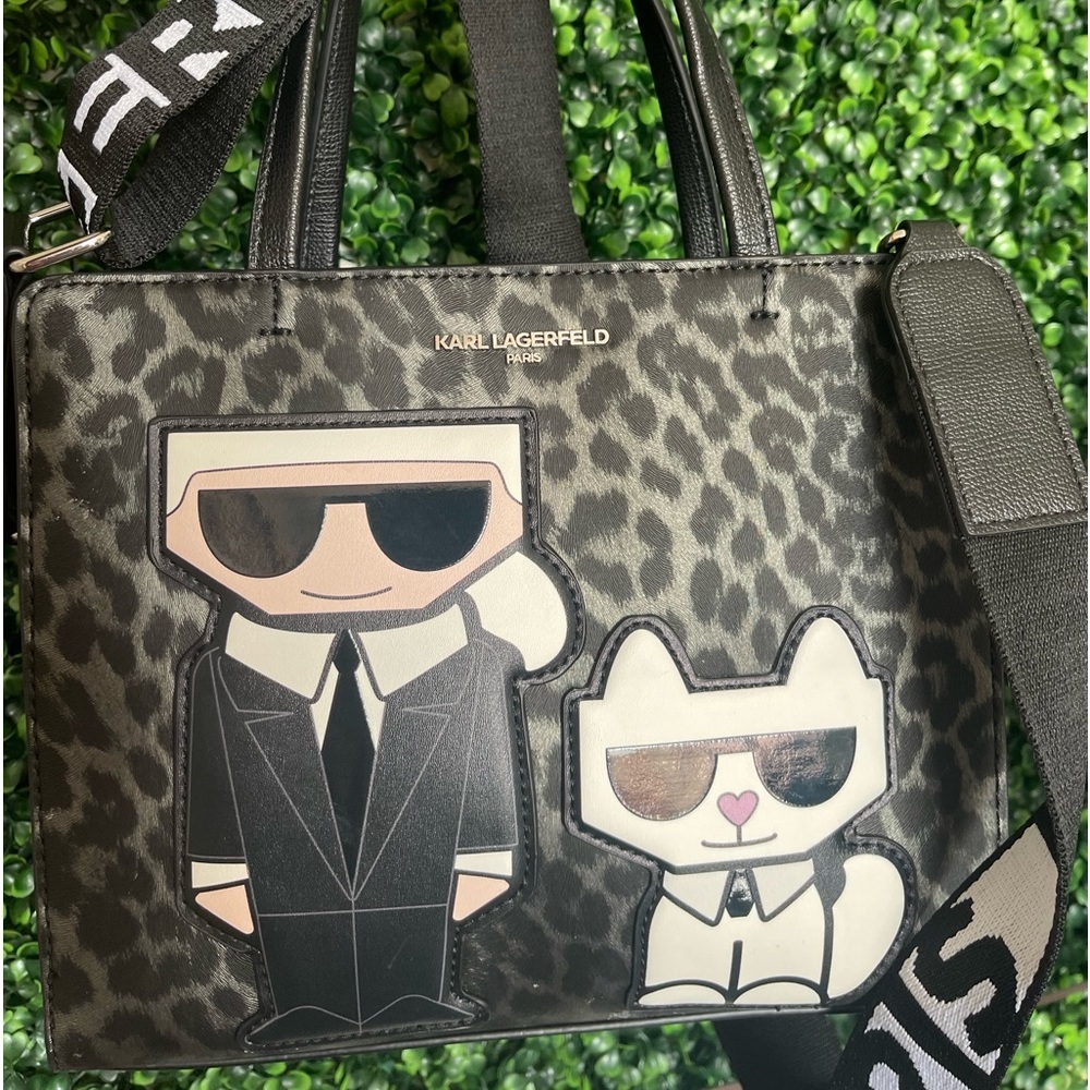 Karl Lagerfeld Paris Mini Tote Leopard Crossbody – Black/Grey - Picture 4 of 12